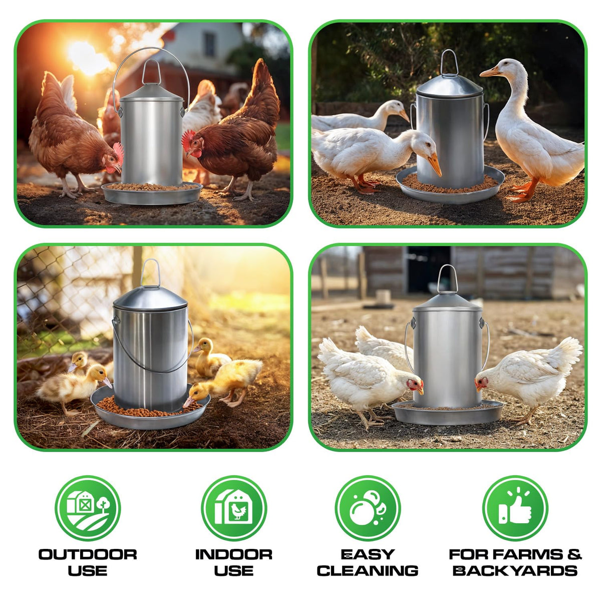 6.6 Lb Stainless Steel Hanging Poultry Feeder with 10 Gallon Storage Bucket U13711