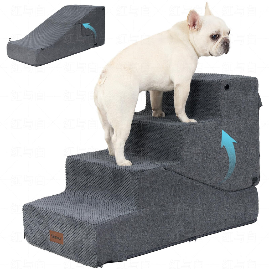 4-Step Dog Stair and Ramp with Non-Slip Bottom Grey Q15150