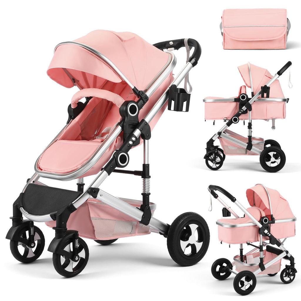 2 in 1 Convertible Baby Stroller, Diaper Bag, Pink I172