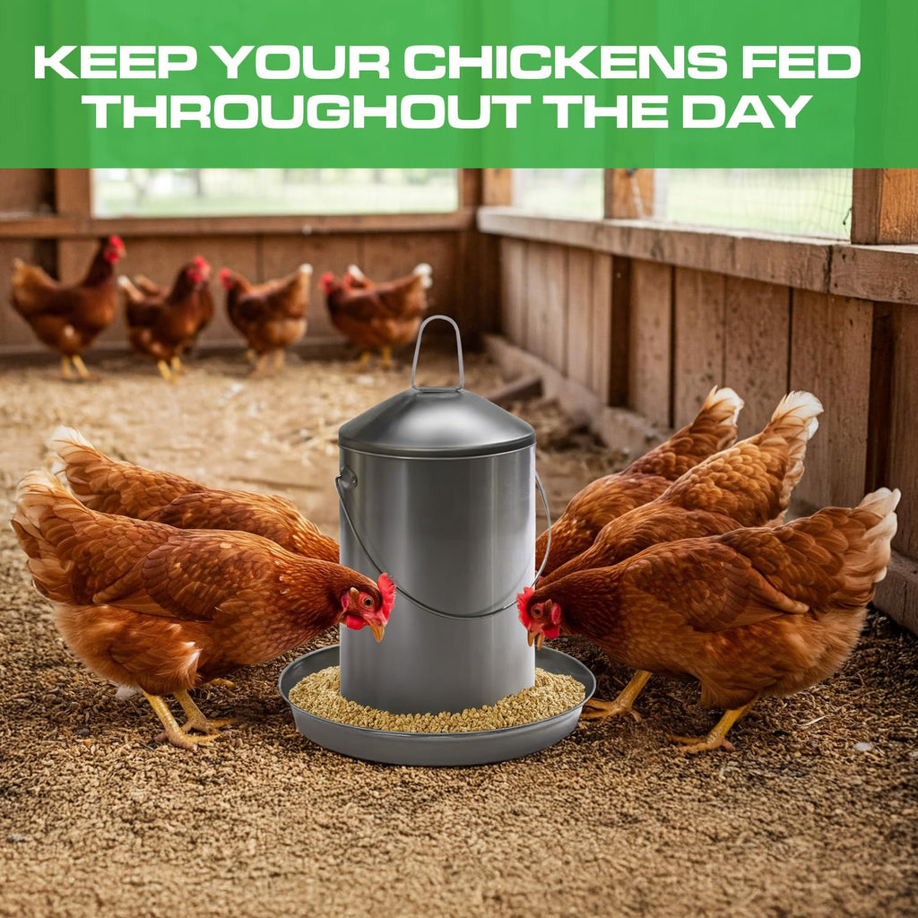 6.6 Lb Stainless Steel Hanging Poultry Feeder with 10 Gallon Storage Bucket U13711