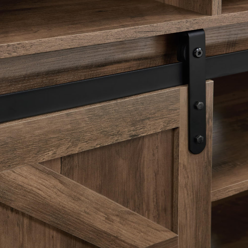 Farmhouse Wood TV Stand with Sliding Barn Doors J83407
