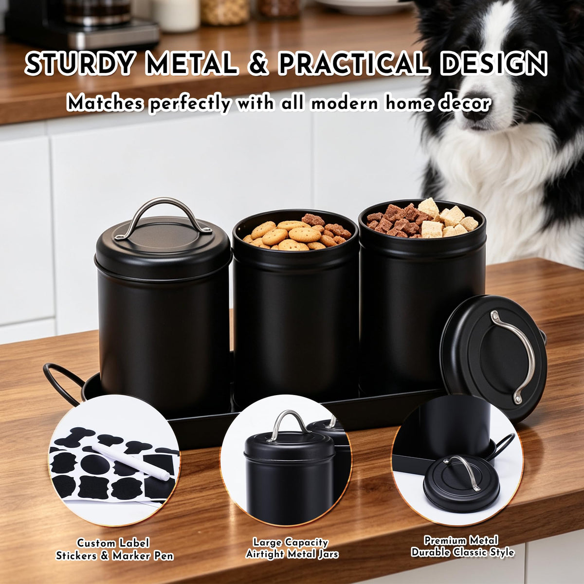 Airtight Dog Treat Container Set with Lid and Tray G7925