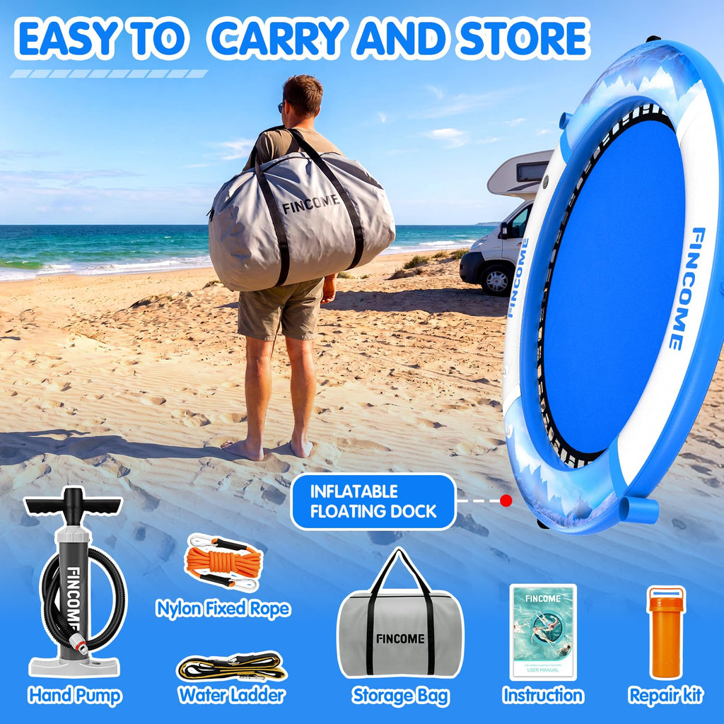 Inflatable Water Hammock Floating Dock 8FT Round with Water Ladder and Cup Holder Light Blue G163