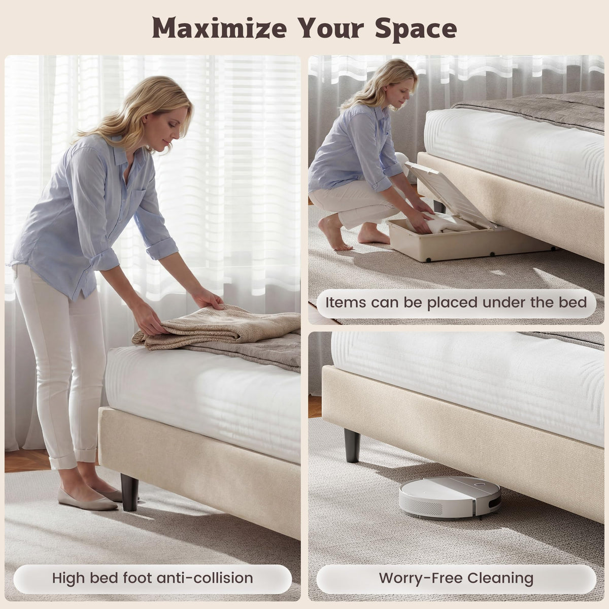 Queen Size Upholstered Headboard Bed Frame C698392