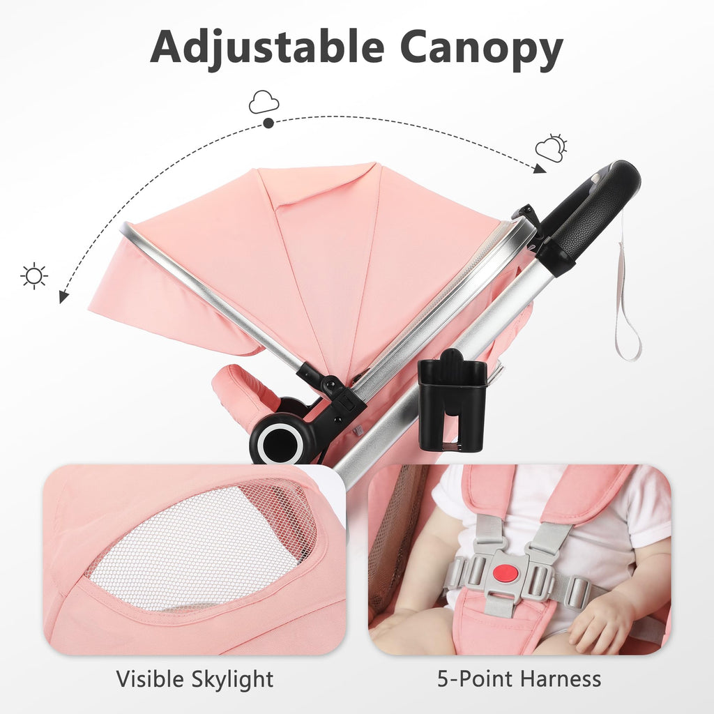 2 in 1 Convertible Baby Stroller, Diaper Bag, Pink I172