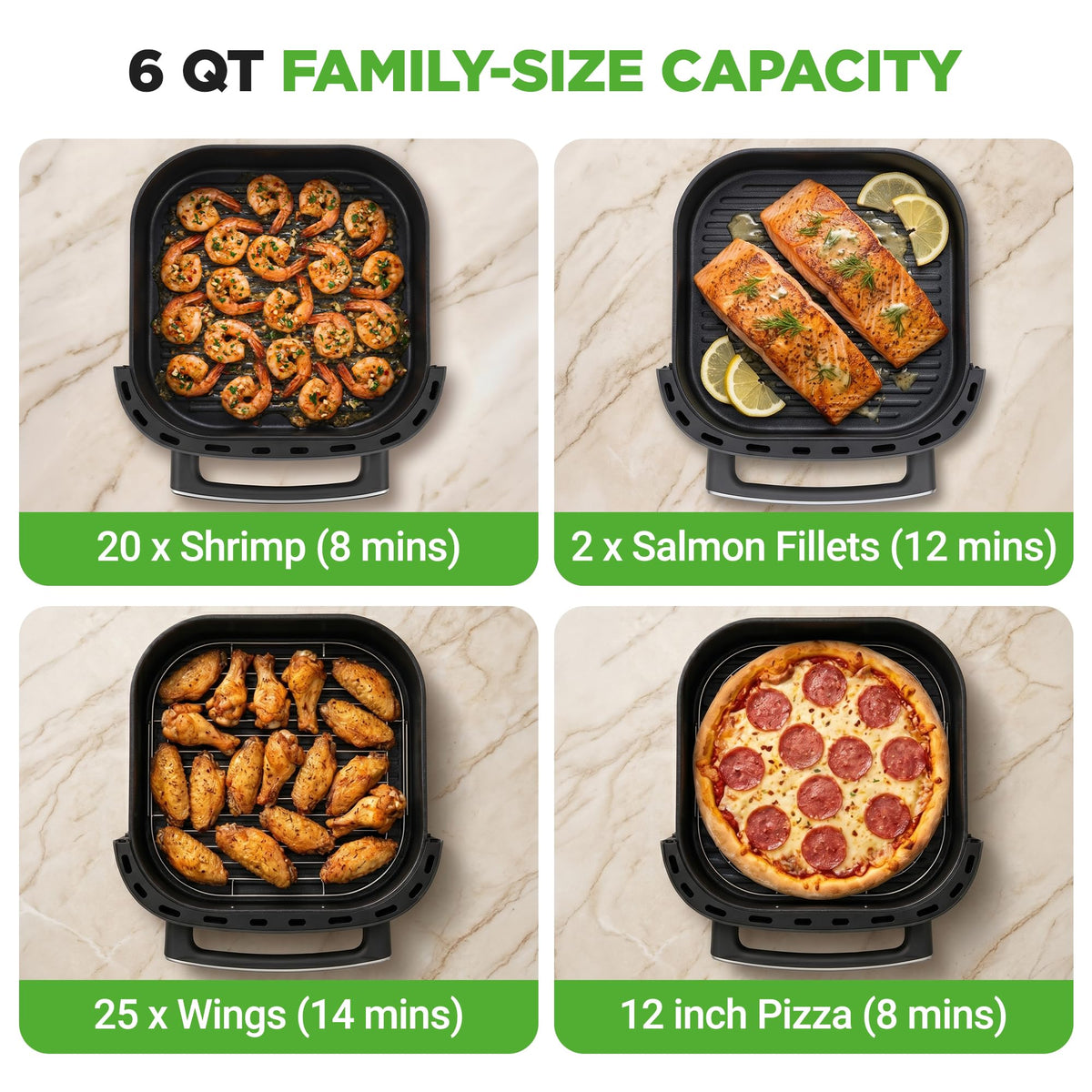 6 Quart Extra Large Air Fryer with 11-in-1 Cooking Presets Grey F4677