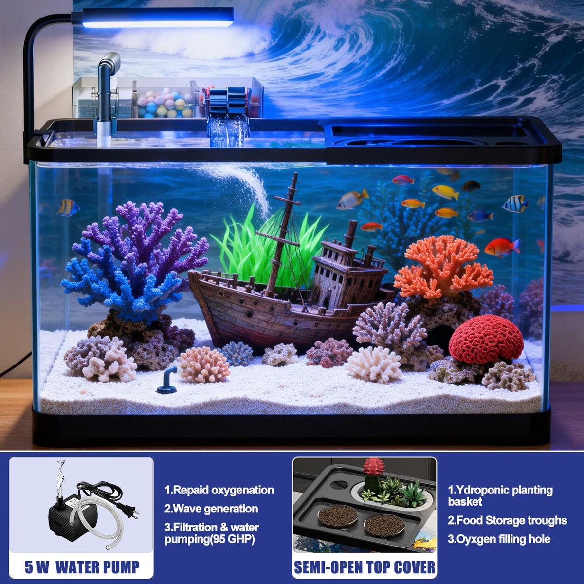 5 Gallon Plastic Fish Tank with Filter and Lid P79826