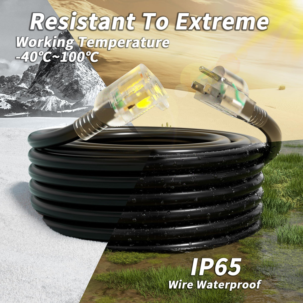100ft 10 Gauge Waterproof Outdoor Extension Cord Black W218