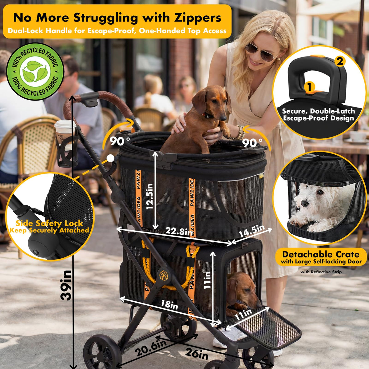 Double Pet Stroller with 2 Detachable Carrier X344257