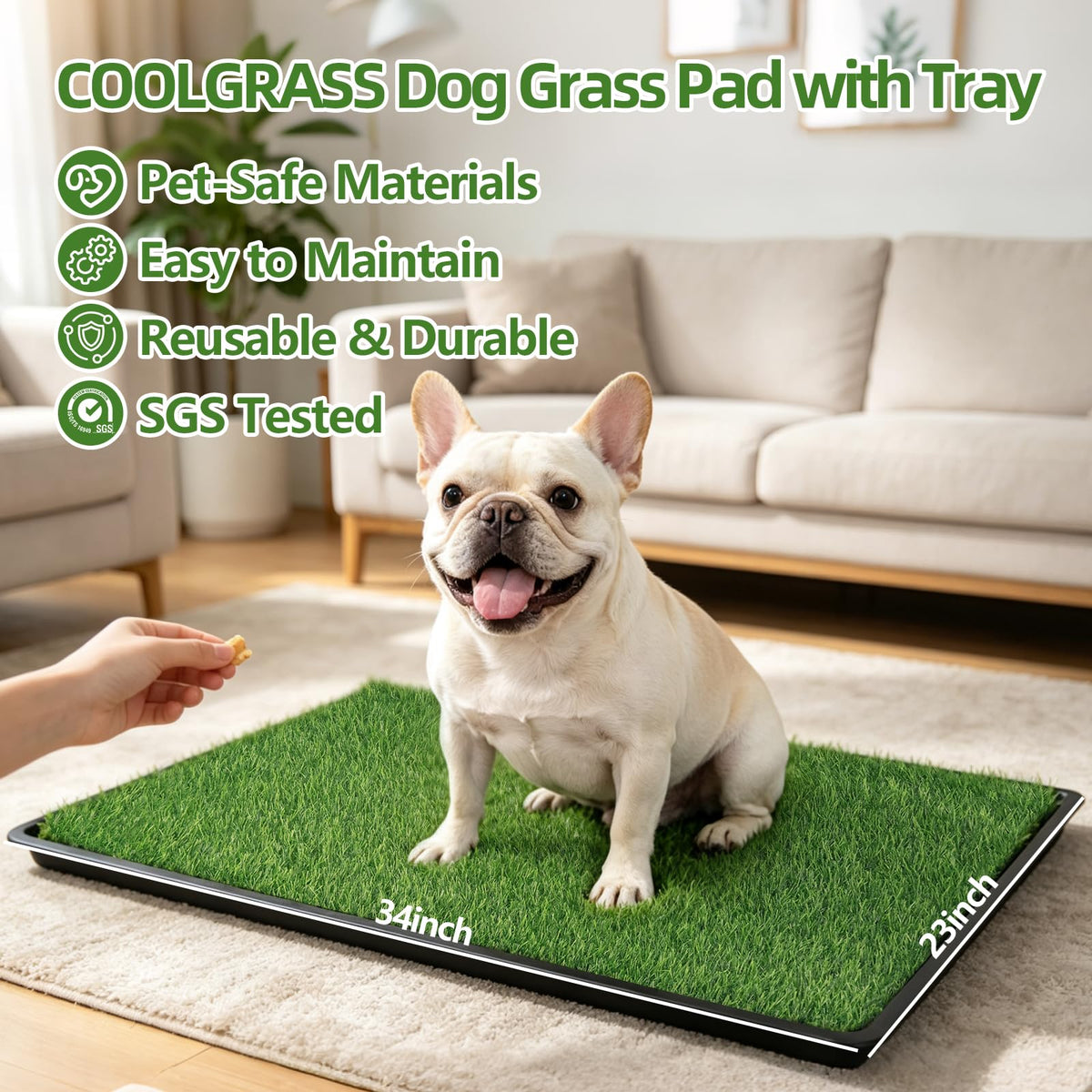 Dog Grass Pad with Tray, 34 x 23 Inch, 2 Artificial Grass Pads M175821