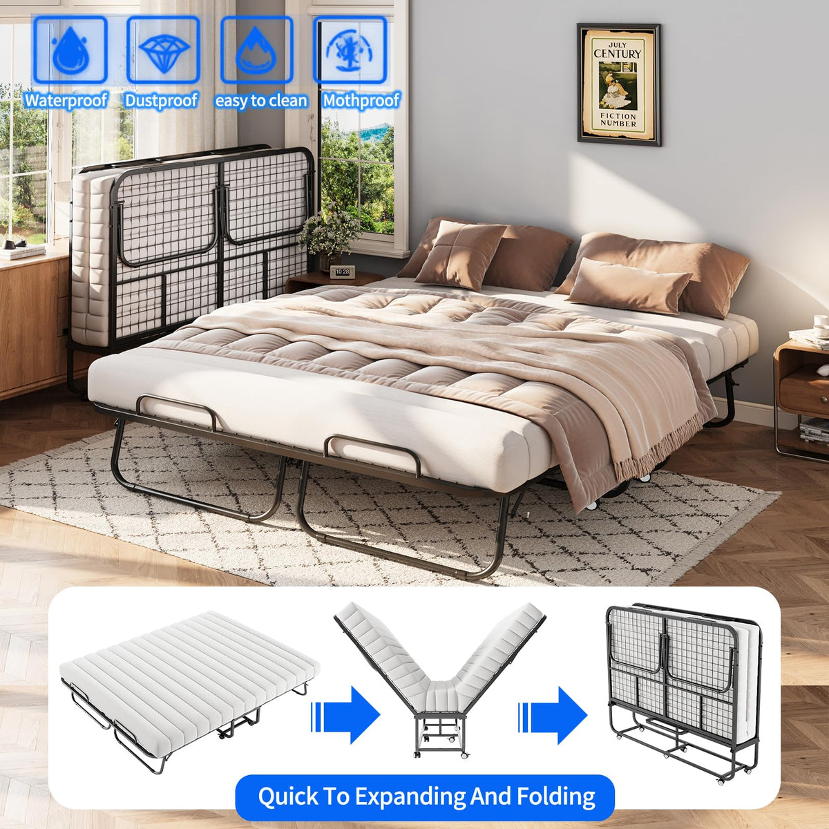 Queen Size Folding Bed with Memory Mattress F1445