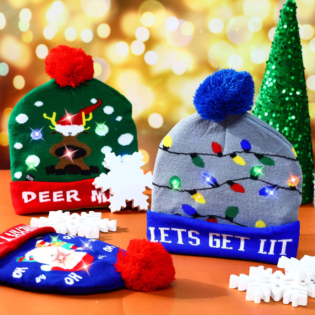 Light Up Christmas Hats Bulk LED Beanies L28125