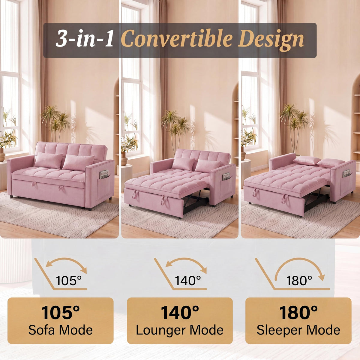 Pink Velvet 54" Sleeper Sofa X756
