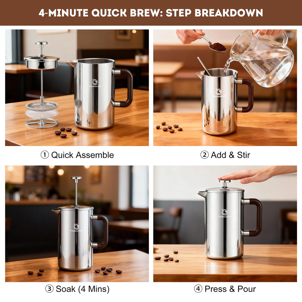 1L Stainless Steel French Press Coffee Maker G8698