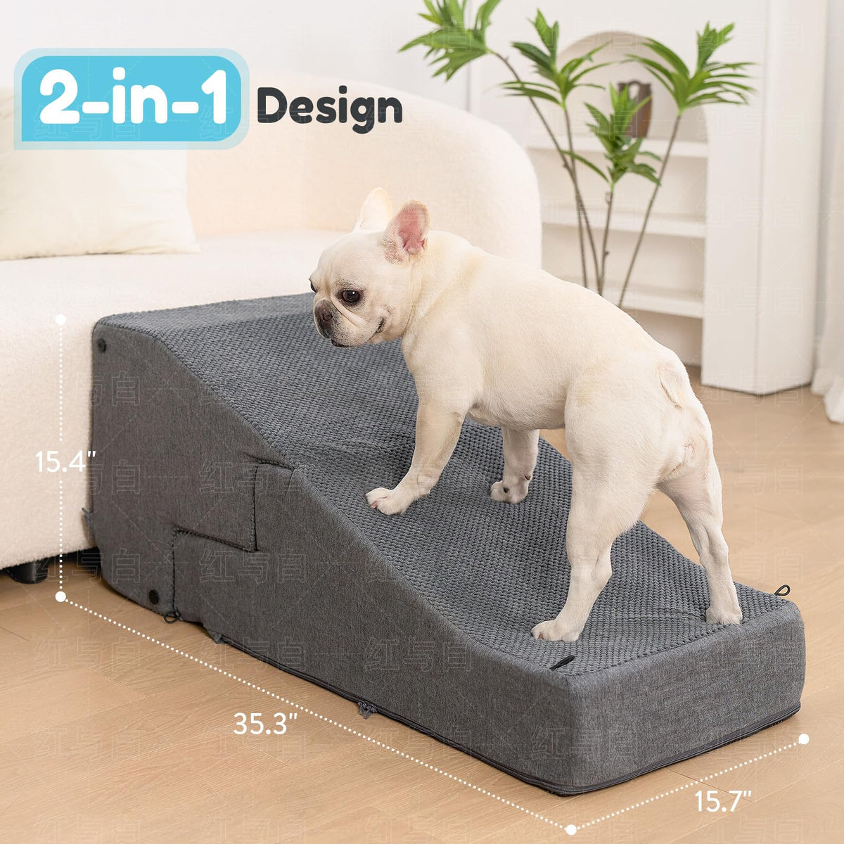 4-Step Dog Stair and Ramp with Non-Slip Bottom Grey Q15150