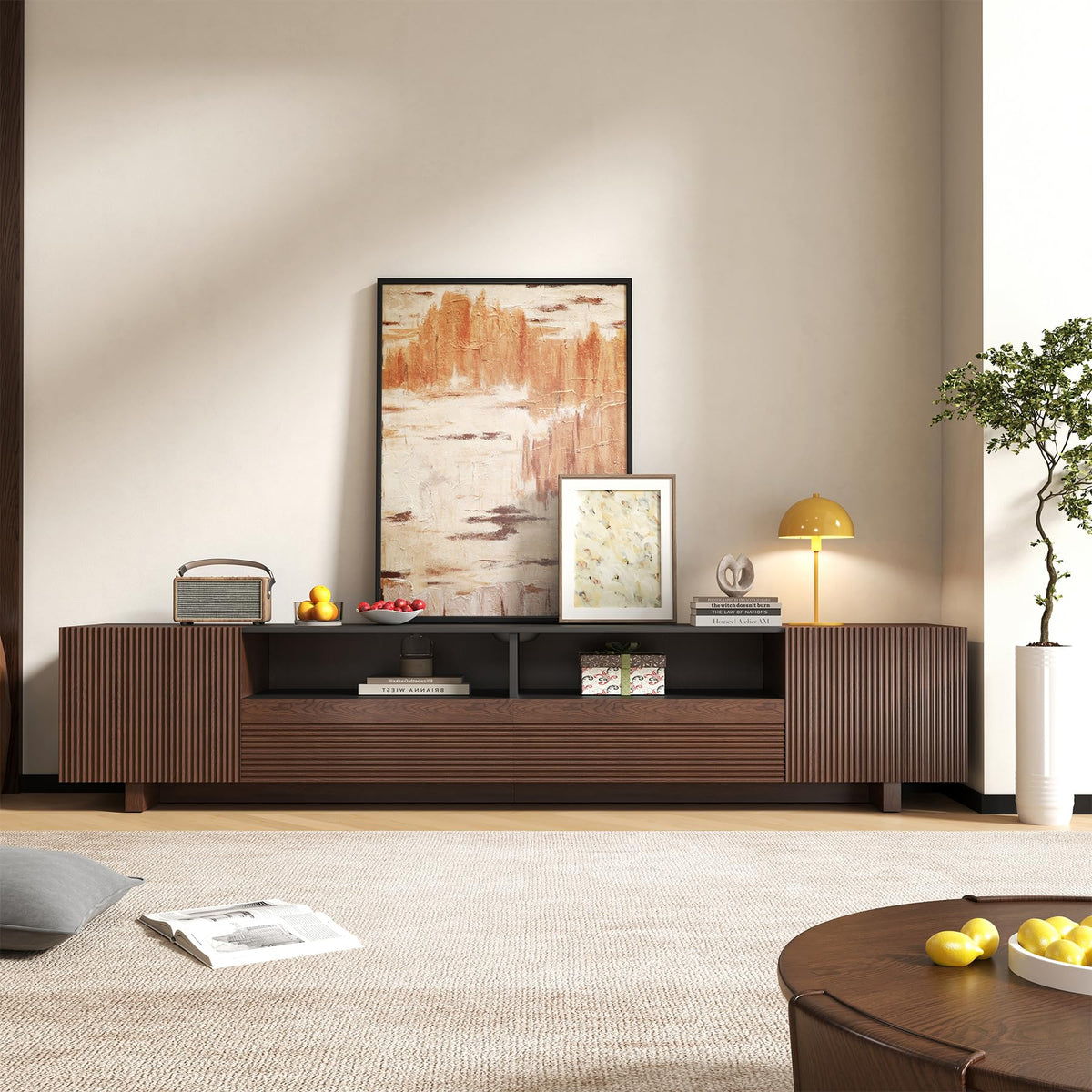 78.8 Inch Dark Brown Walnut TV Stand with Storage T424