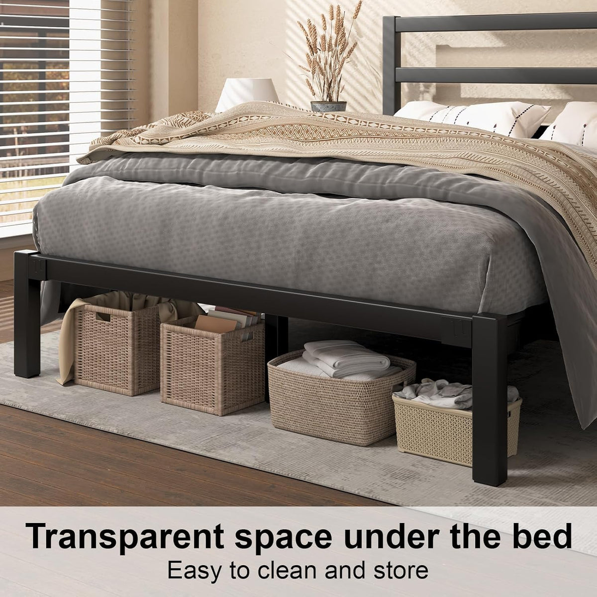Queen Metal Platform Bed Frame with Headboard A25908