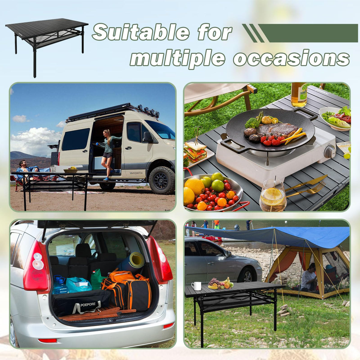 Large Folding Aluminum Camping Table with Storage and Carry Bag S457979