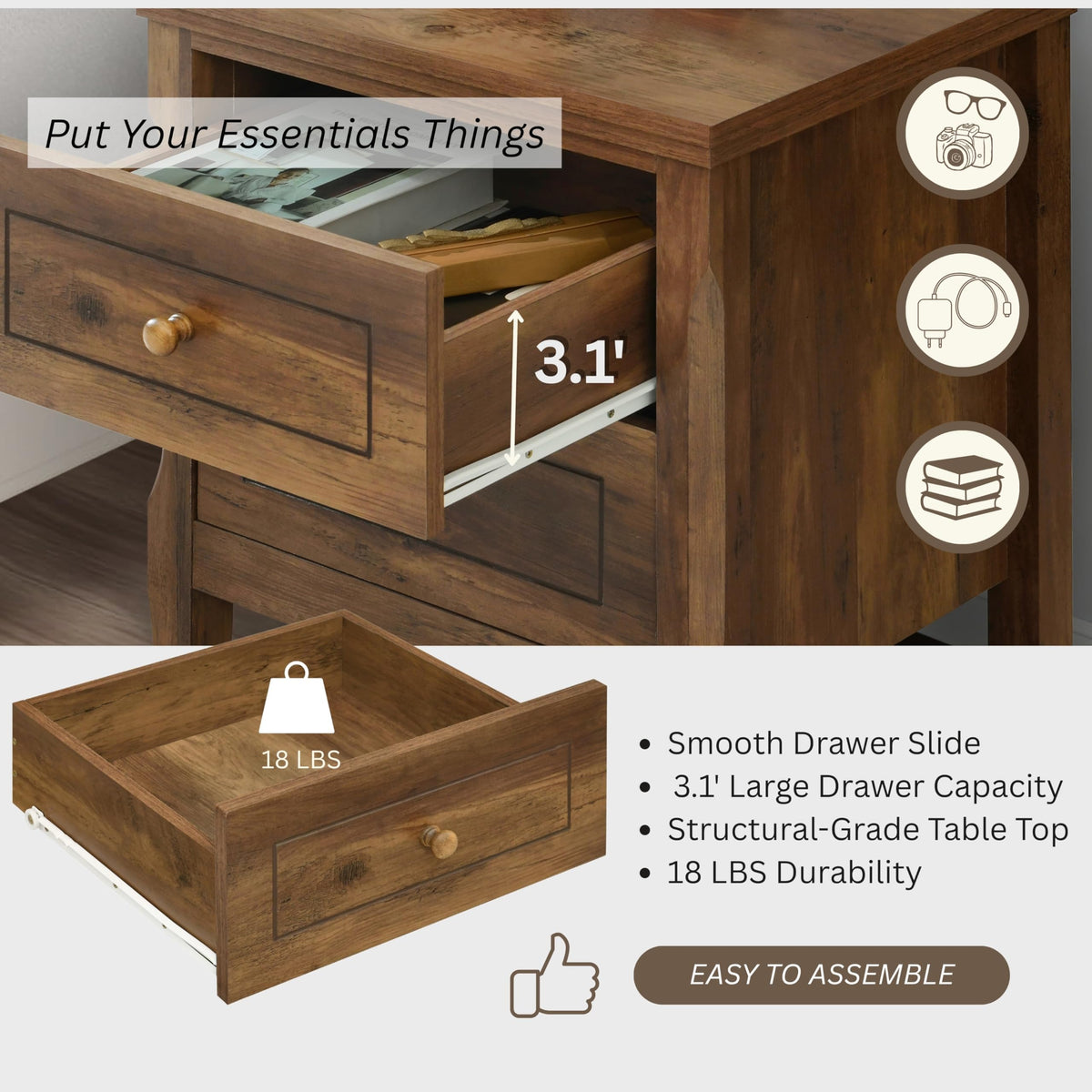 2 Drawer Wood Nightstand Set of 2 N226616