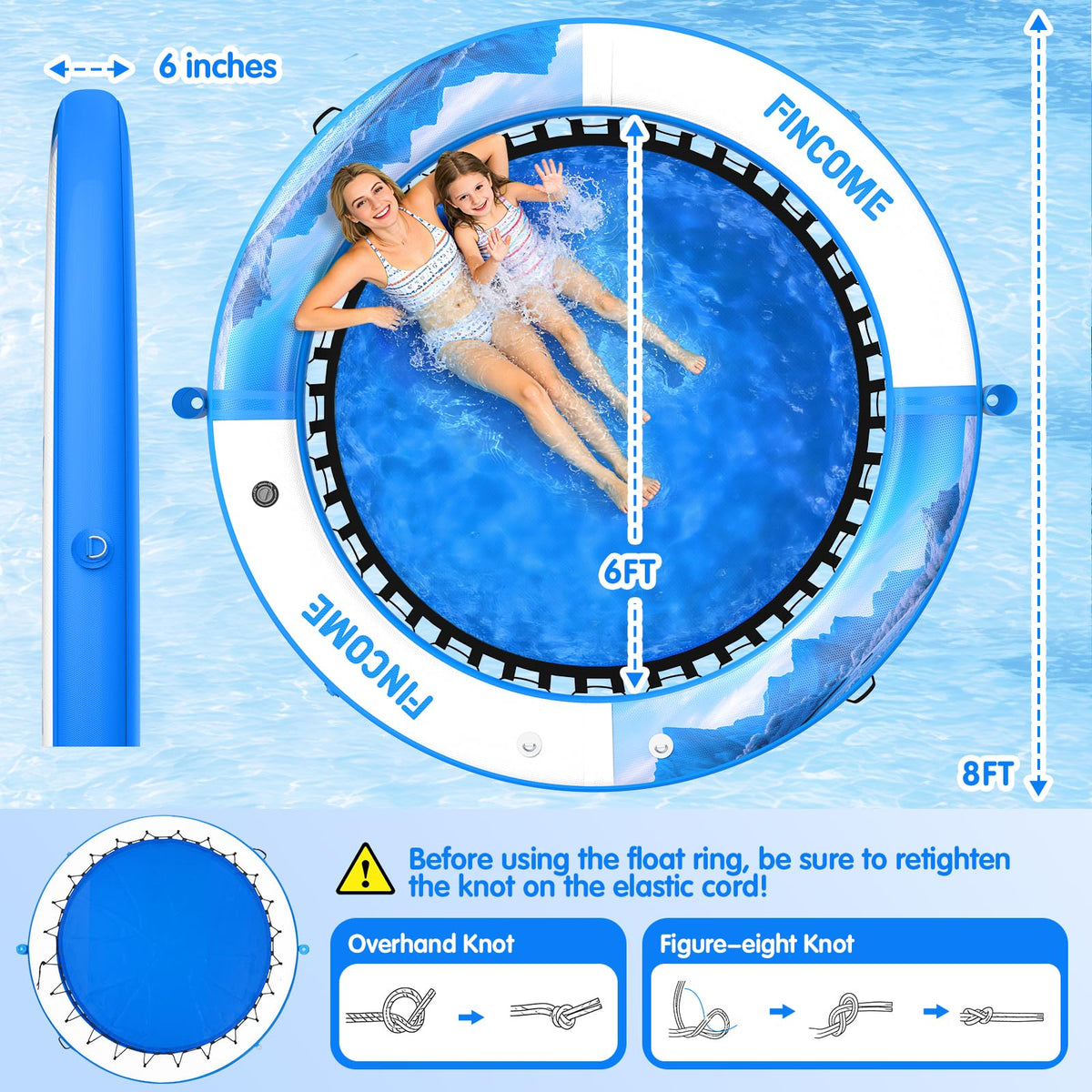 Inflatable Water Hammock Floating Dock 8FT Round with Water Ladder and Cup Holder Light Blue G163