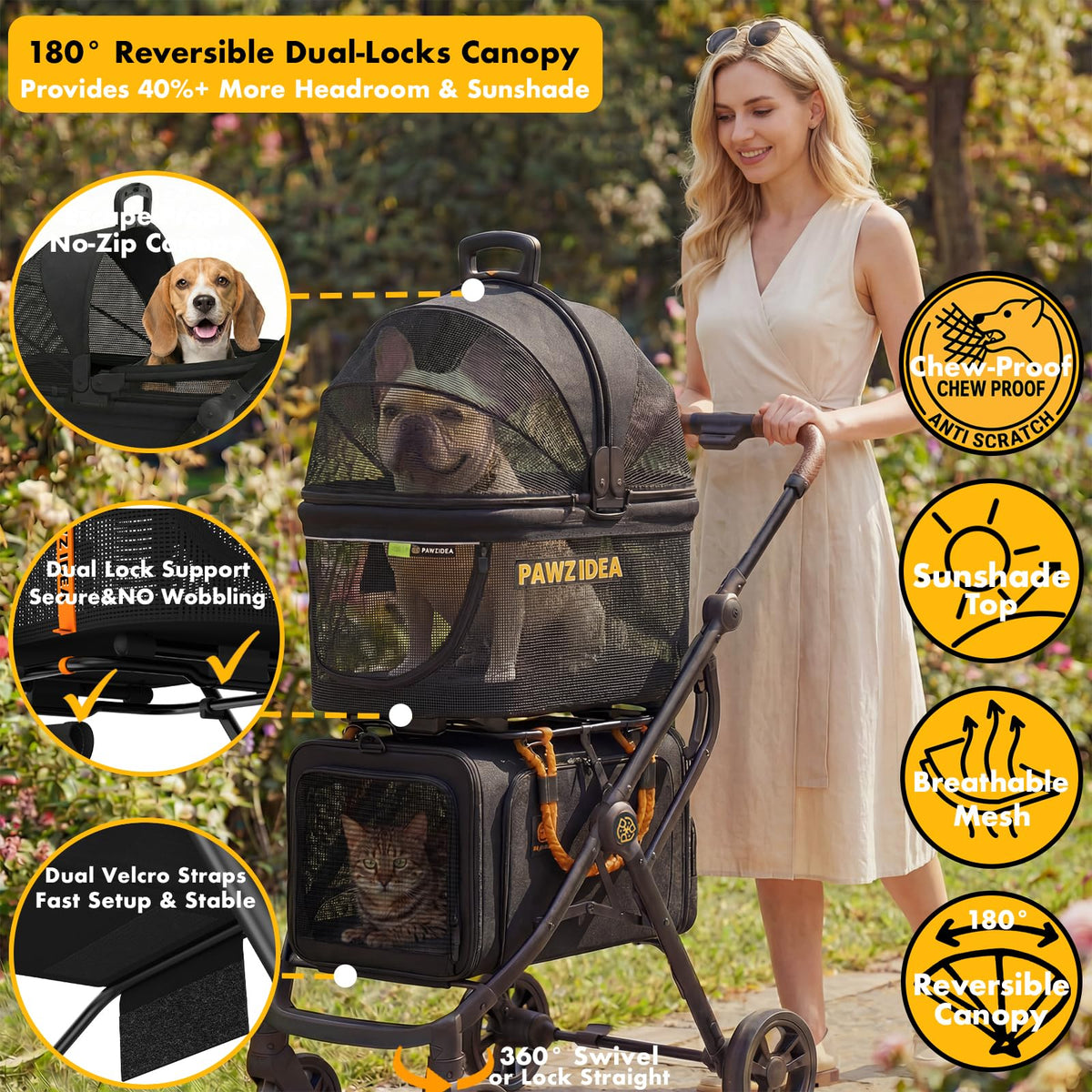 Double Pet Stroller with 2 Detachable Carrier X344257