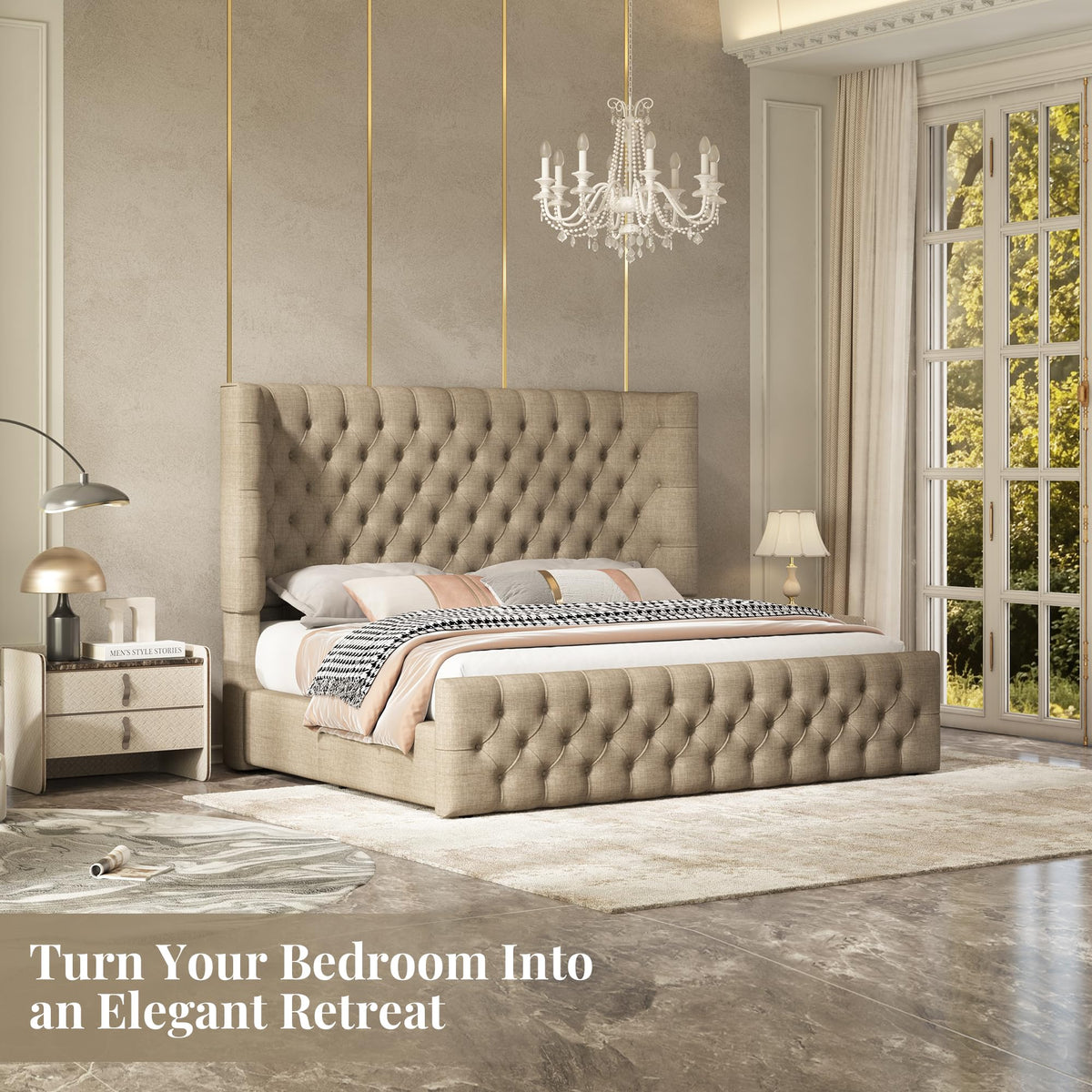 Cal King Bed Frame with Sleigh Headboard & Footboard G1257