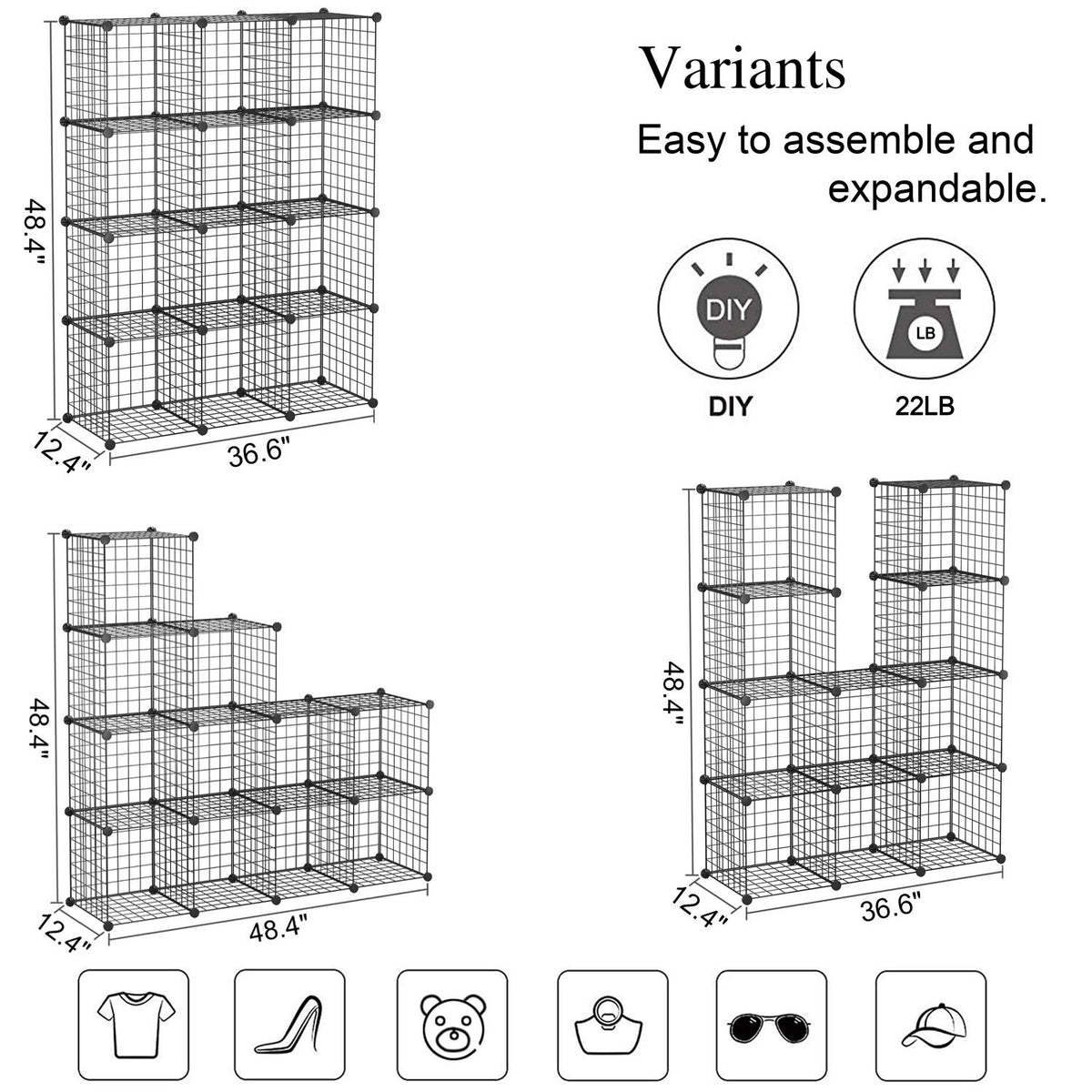 Black 12 Cube Wire Storage Organizer L11571