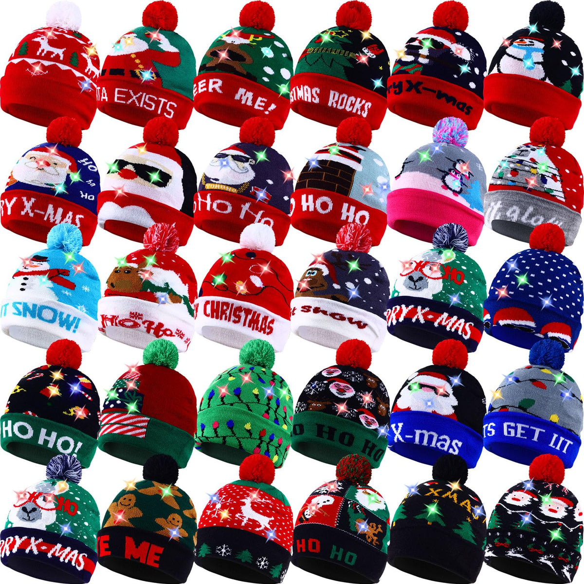 Light Up Christmas Hats Bulk LED Beanies L28125