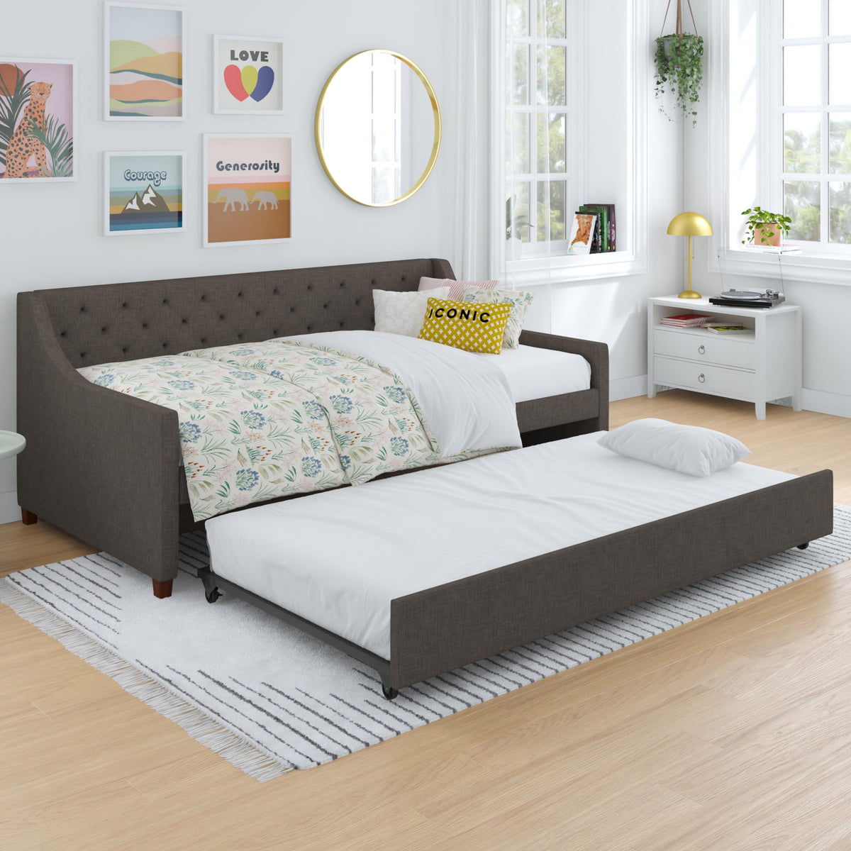 Grey Linen Twin over Twin Upholstered Daybed and Trundle N930982