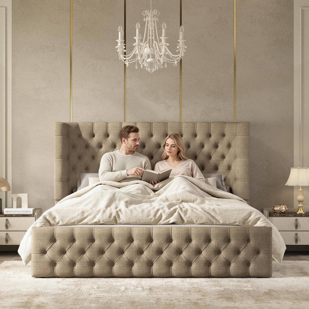 Cal King Bed Frame with Sleigh Headboard & Footboard G1257
