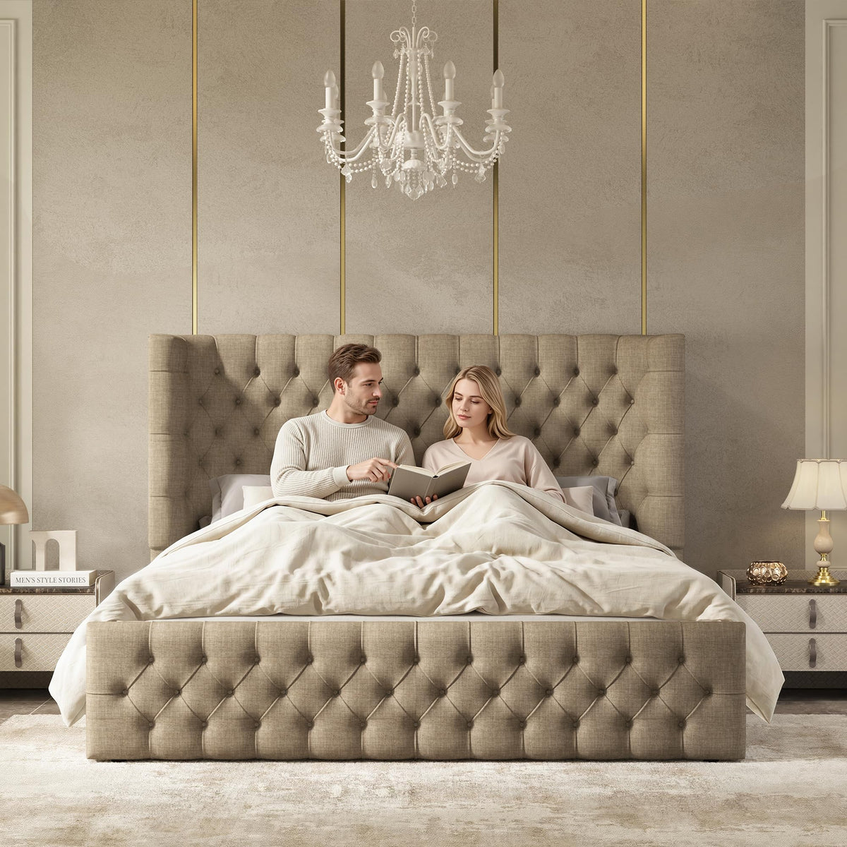 Cal King Bed Frame with Sleigh Headboard & Footboard G1257
