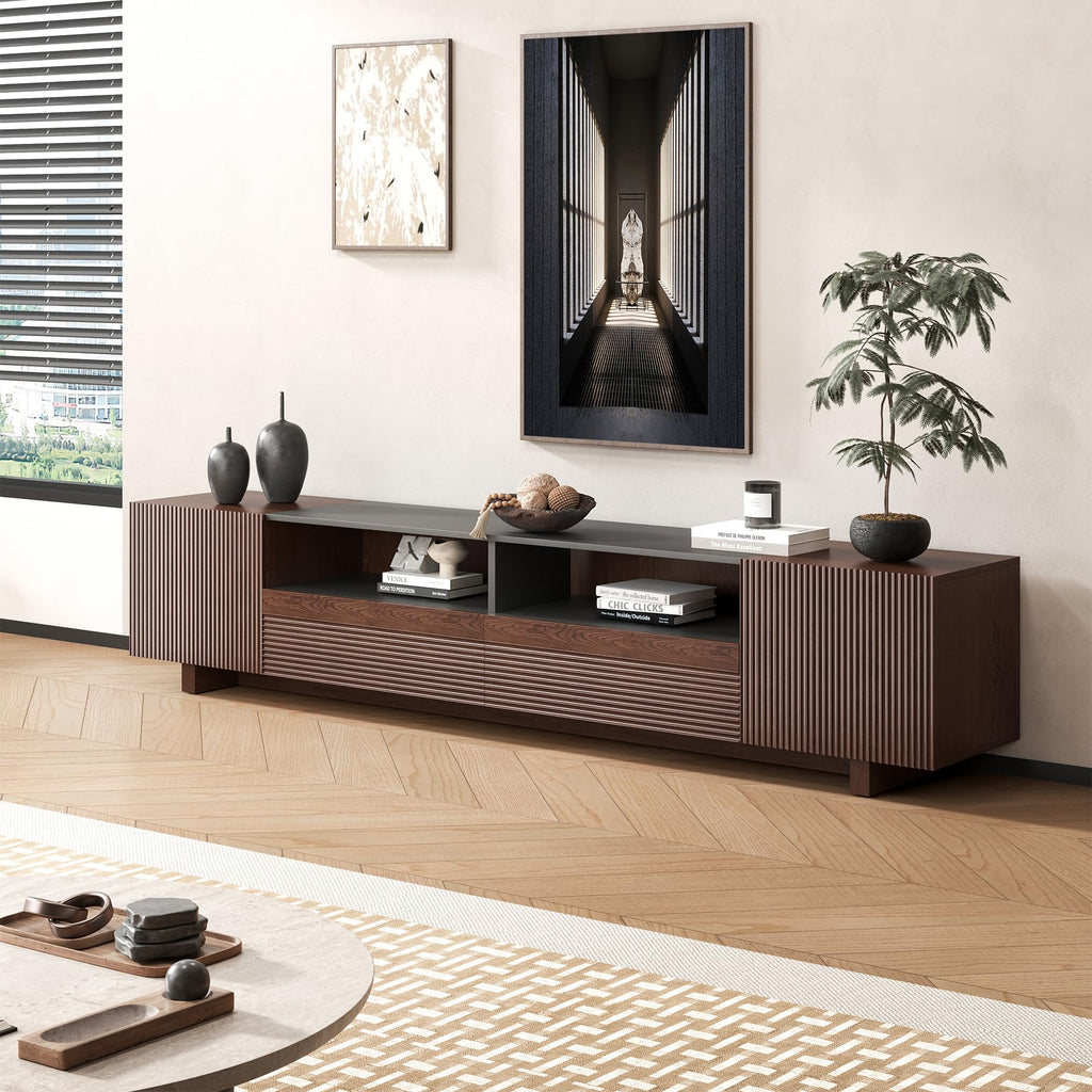78.8 Inch Dark Brown Walnut TV Stand with Storage T424