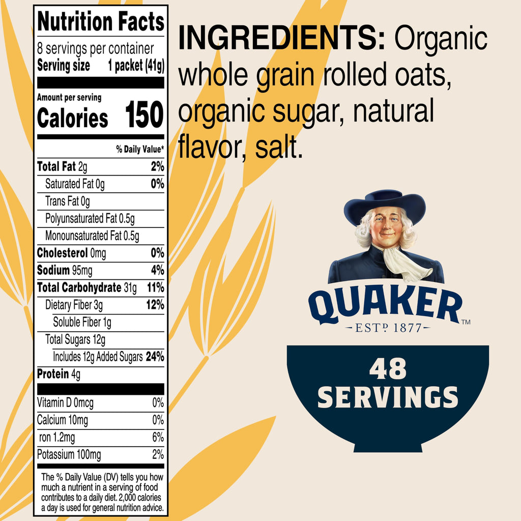 Organic Maple & Brown Sugar Instant Oatmeal, 8 Packets (6 Boxes) L96322