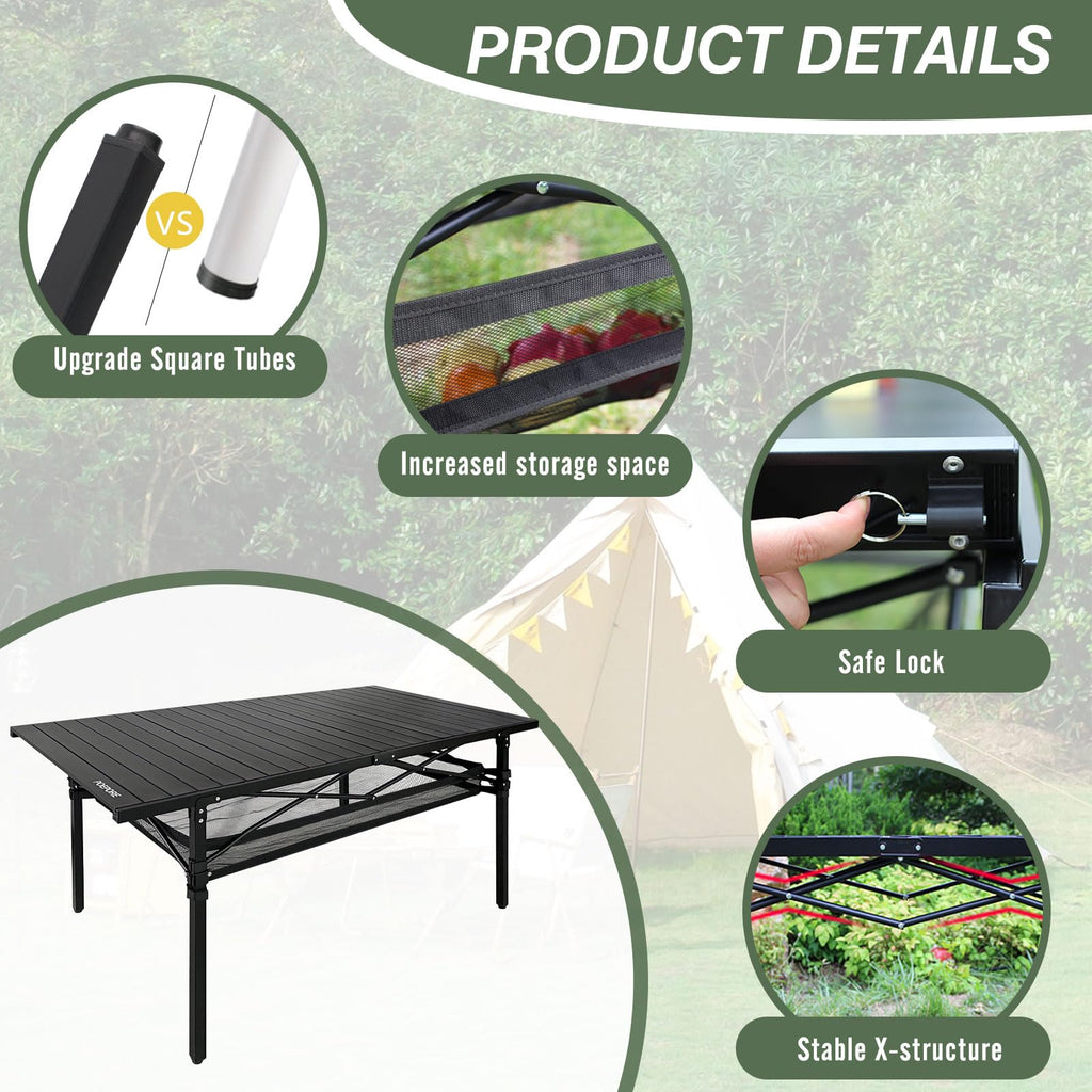 Large Folding Aluminum Camping Table with Storage and Carry Bag S457979