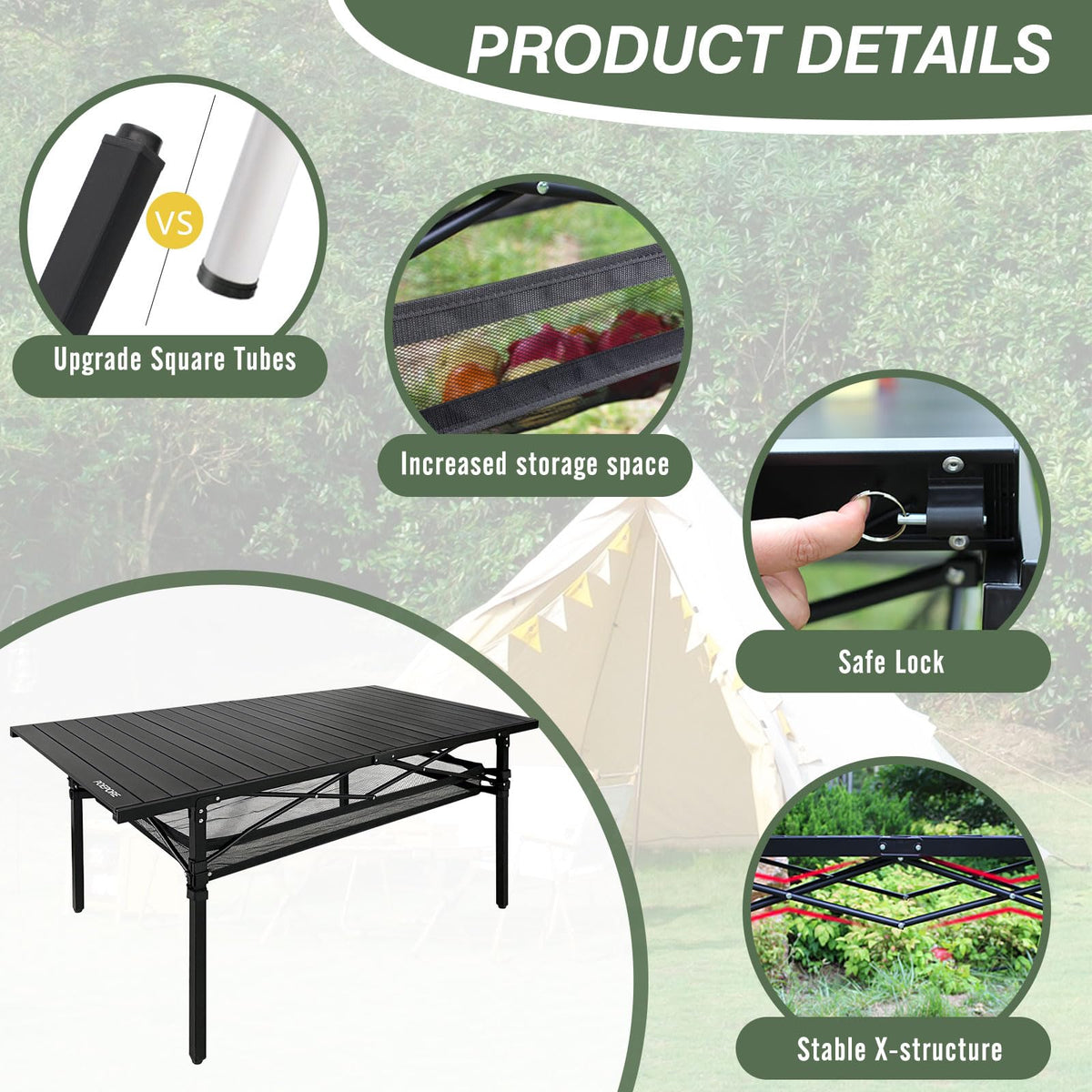 Large Folding Aluminum Camping Table with Storage and Carry Bag S457979