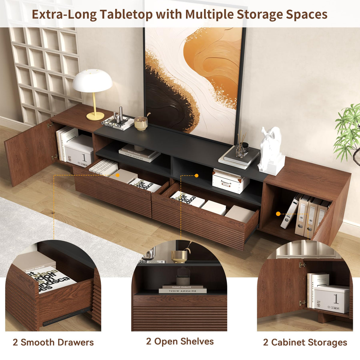 78.8 Inch Dark Brown Walnut TV Stand with Storage T424