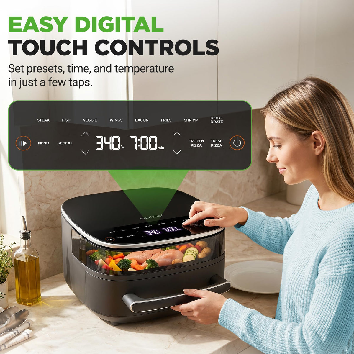 6 Quart Extra Large Air Fryer with 11-in-1 Cooking Presets Grey F4677