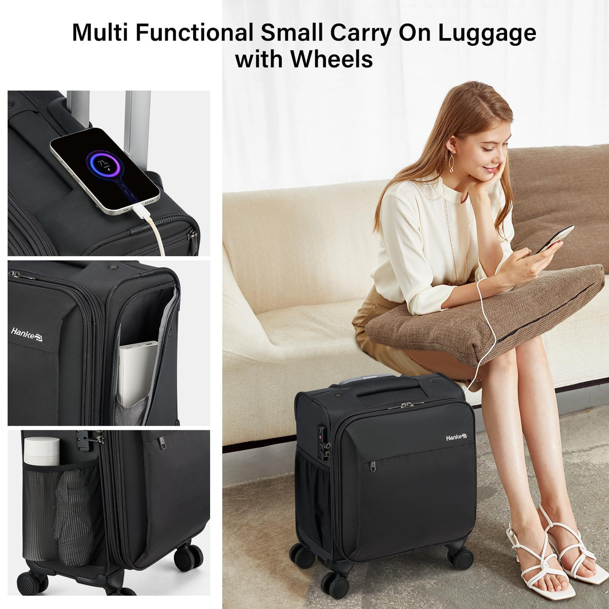 16 Inch Underseat Carry On Luggage with Wheels Dark Gray X877875
