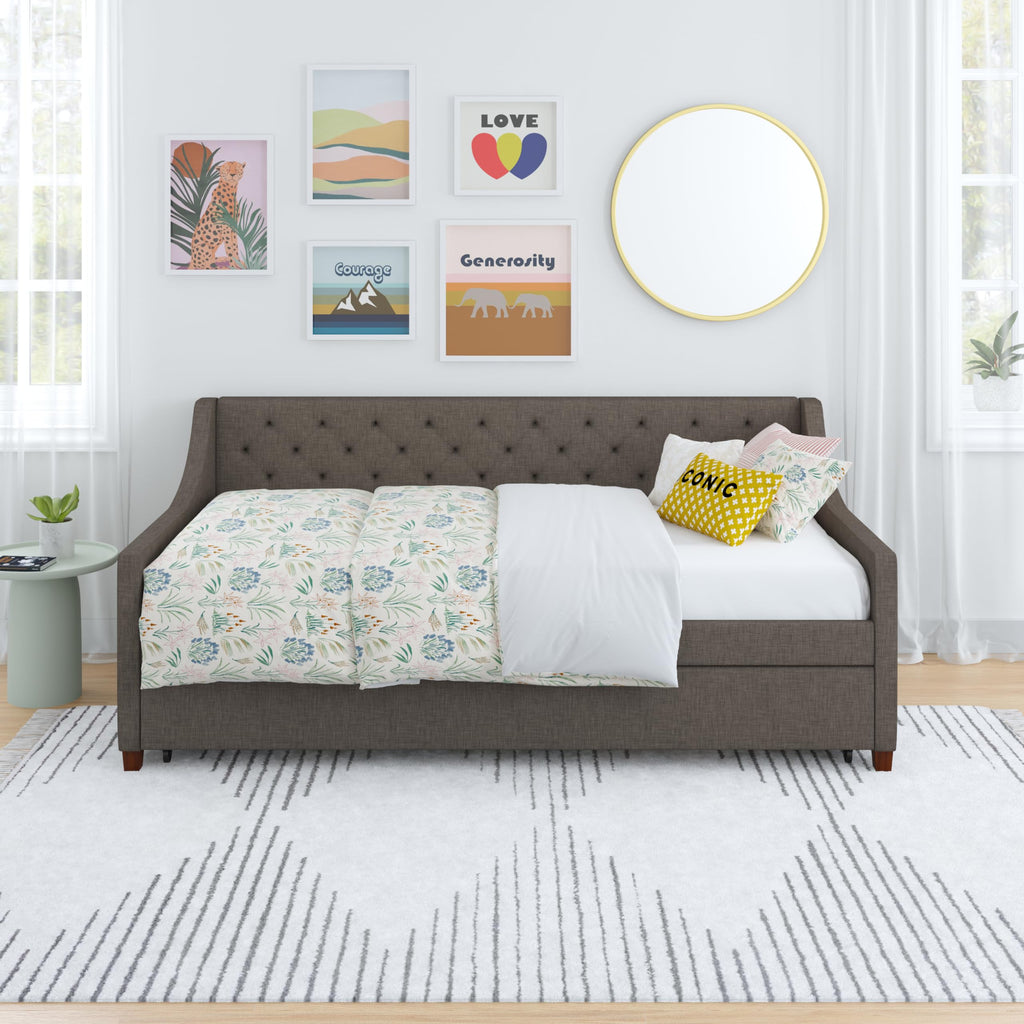 Grey Linen Twin over Twin Upholstered Daybed and Trundle N930982