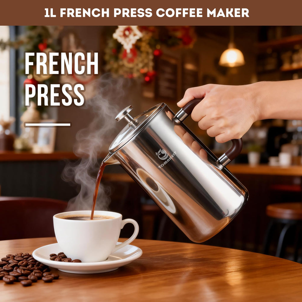 1L Stainless Steel French Press Coffee Maker G8698