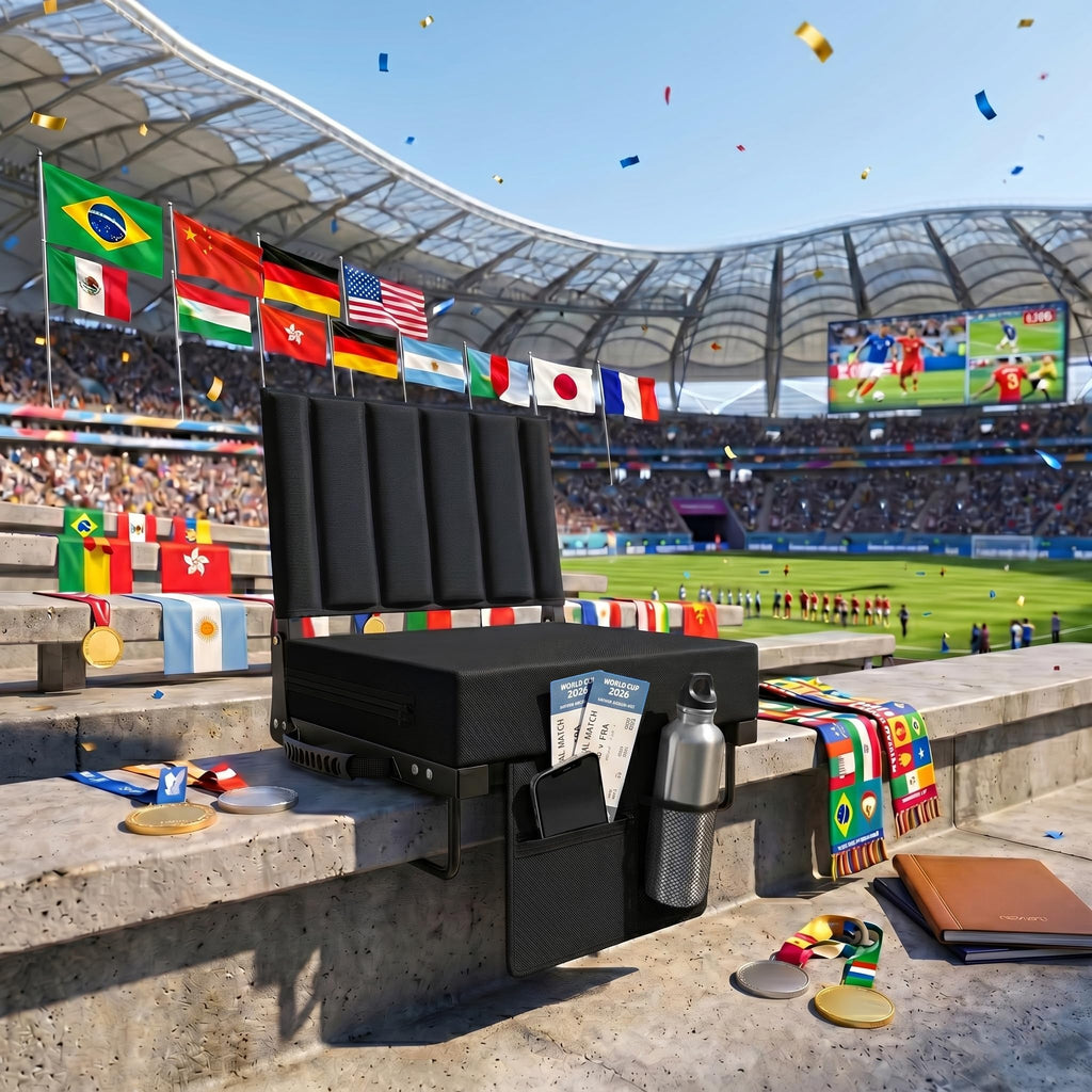 Black Padded Portable Folding Stadium Seat with Back Support and Cup Holder Y95532