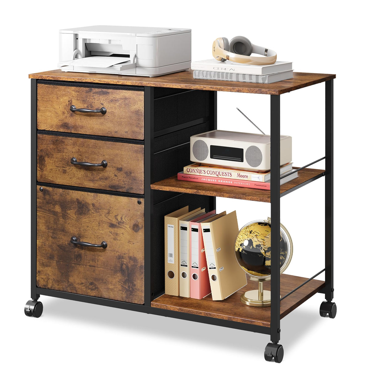 3 Drawer Fabric Mobile File Cabinet W850