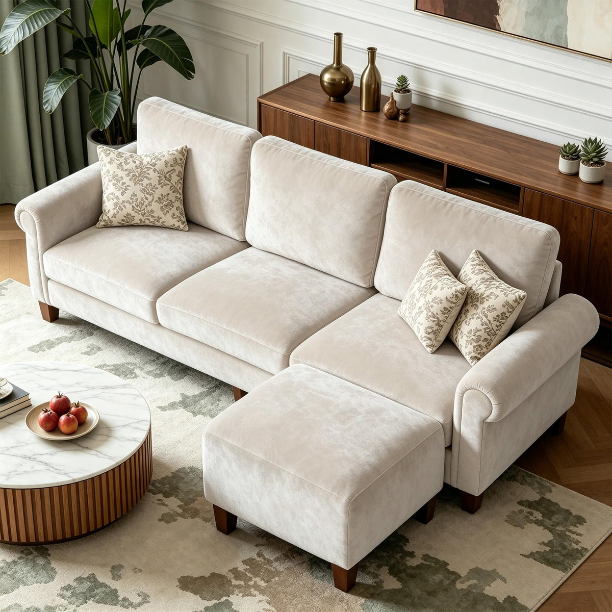 100" L-Shaped Velvet Sectional Sofa with Ottoman C303536