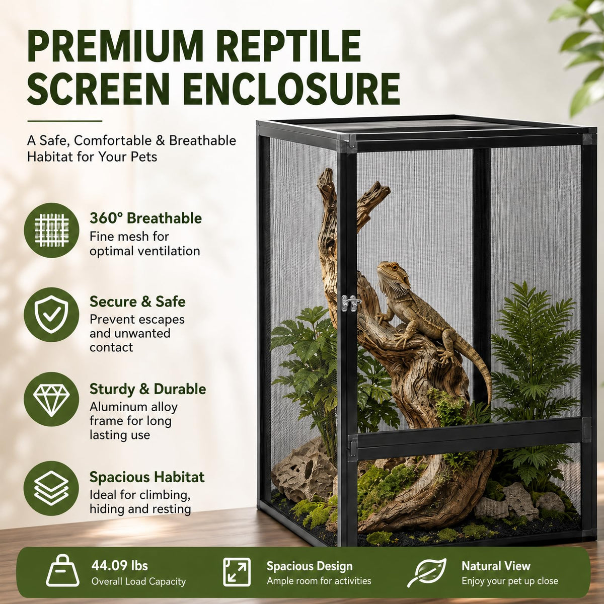 Aluminum Reptile Terrarium Enclosure with Locking Latches C203