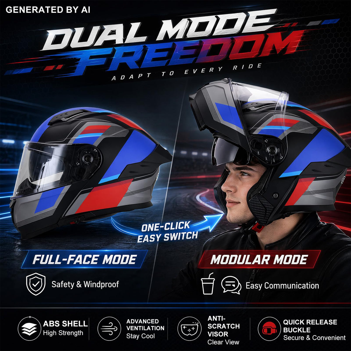 Heavy Duty Flip Up Modular Motorcycle Helmet D169512