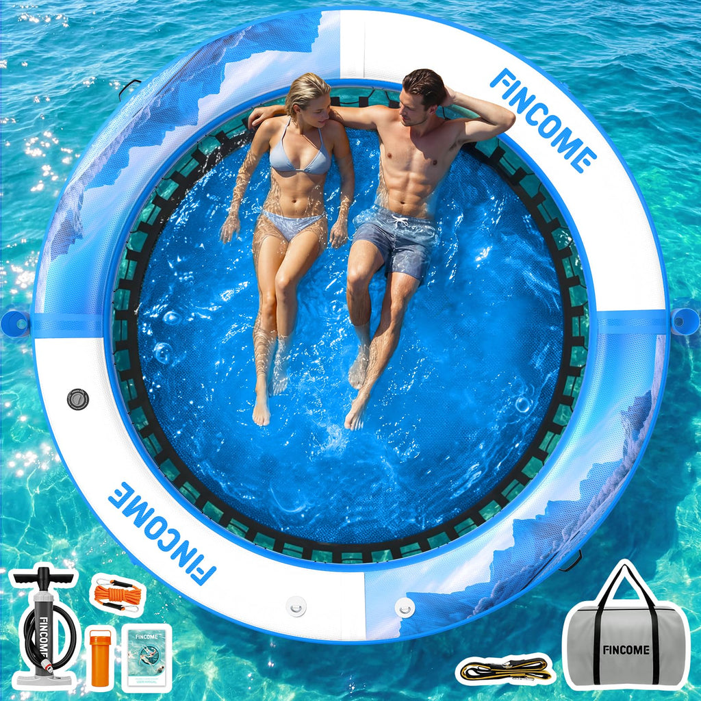 Inflatable Water Hammock Floating Dock 8FT Round with Water Ladder and Cup Holder Light Blue G163