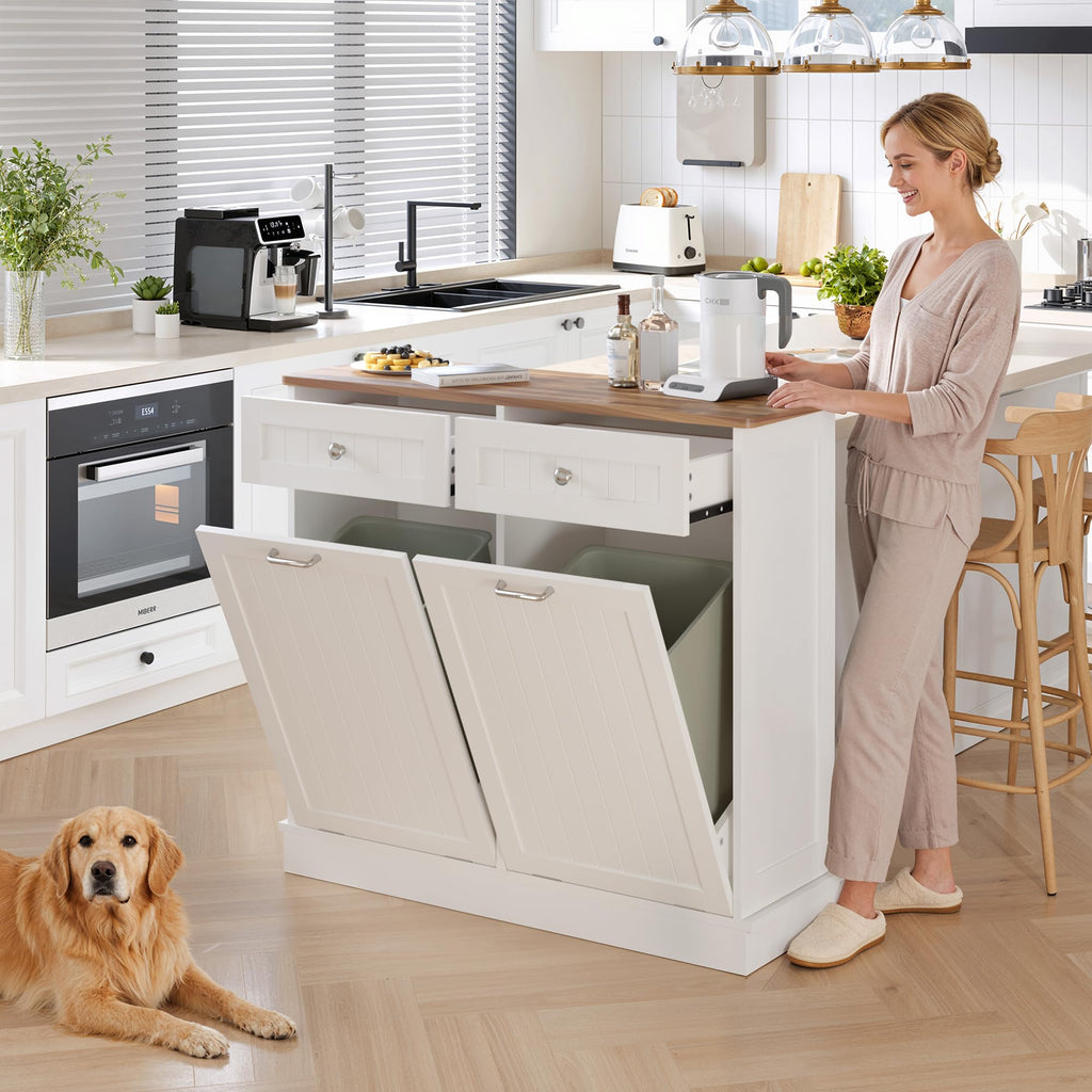 White Tilt Out Trash Can Cabinet I2000