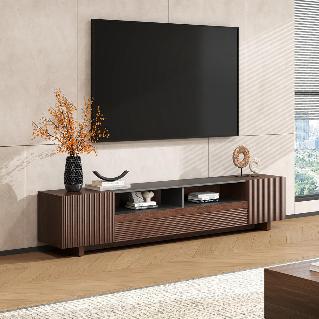 78.8 Inch Dark Brown Walnut TV Stand with Storage T424