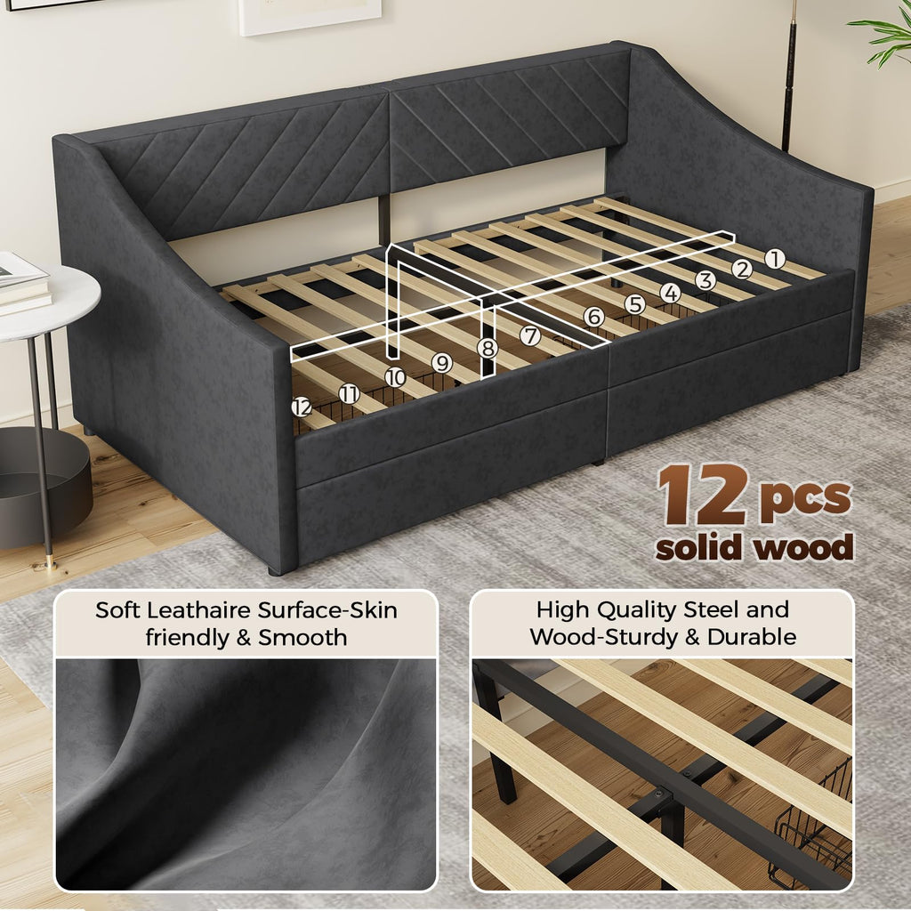 Twin Size Upholstered Daybed with 2 Storage Drawers M4832