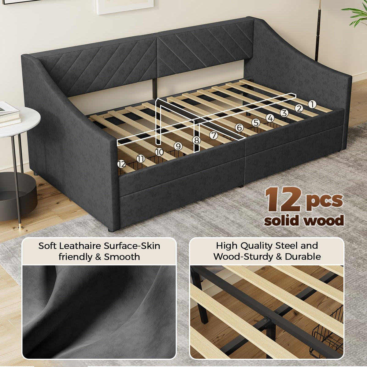 Twin Size Upholstered Daybed with 2 Storage Drawers M4832